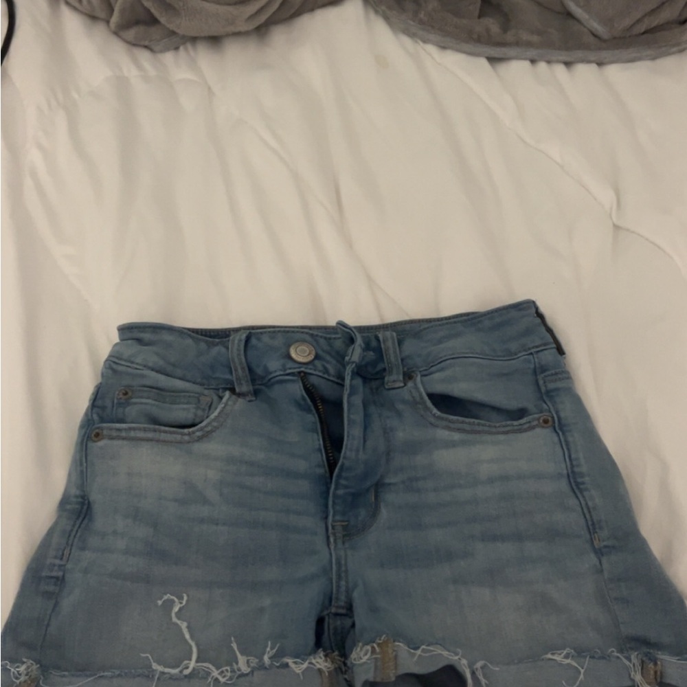 American Eagle Outfitters Blue Jean Shorts Distressed Mid-Thigh